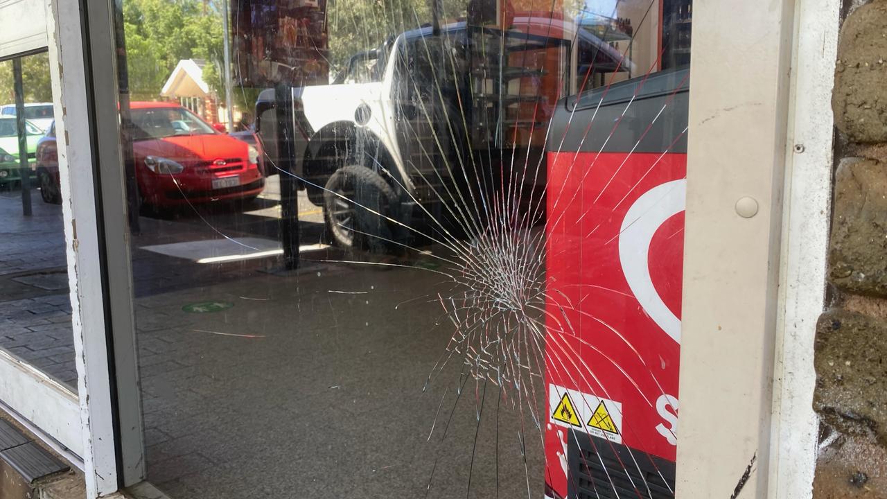 Alice Springs resident Tony Habib runs the Mini-Mart in Todd St where his front window was smashed by a young kid 'about 10 years old' who kicked the glass and broke it. Picture: Matt Cunningham