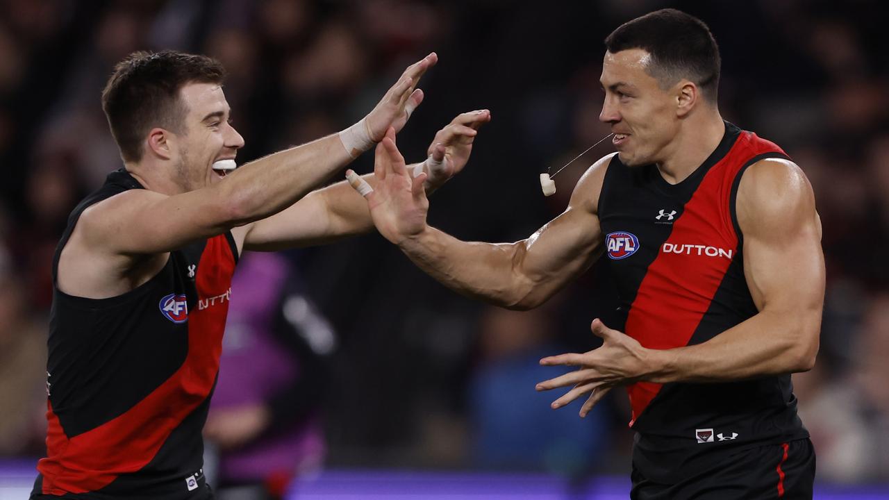 Brad Scott says he will not interfere with Dylan Shiel’s decision on his future as St Kilda again shows interest in the experienced midfielder (right). Picture: Darrian Traynor / Getty Images