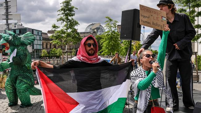 Pro-Palestinian demonstrators in Berlin. In a bid to retain relevancy, the Greens movement has found a temporary distraction in the Middle East, throwing itself behind the Palestinian cause. Picture: Omer Messinger/Getty Images