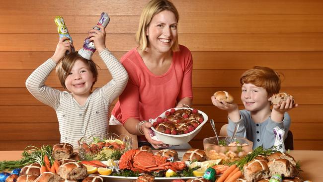 Josette Frost and her children James, 8, and Alice, 6, at their home in Sandringham, Victoria. Picture: Nicki Connolly