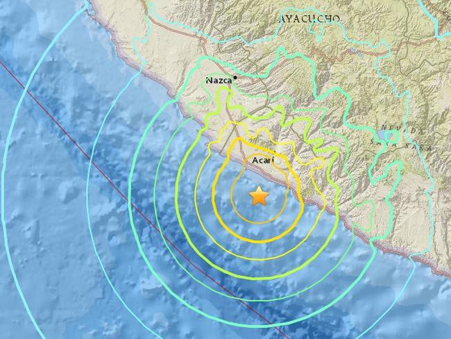 The 7.3 magnitude earthquake struck off the coast of Chile and Peru. Picture: Twitter/USGS