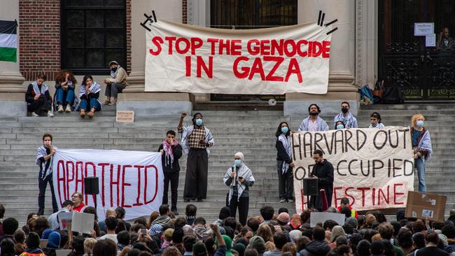 Student protestors gather at Harvard University