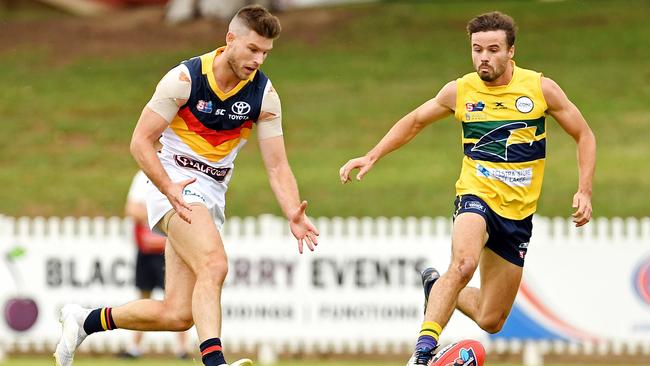 Gibbs hunts the footy at Woodville Oval. Picture: Tom Huntley