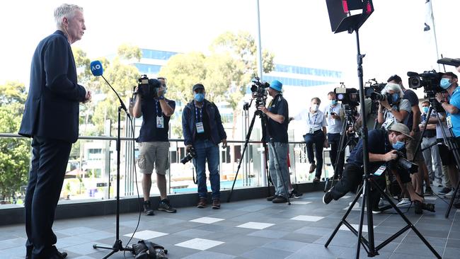 Craig Tiley speaks to reporters on Friday. Picture: Getty Images