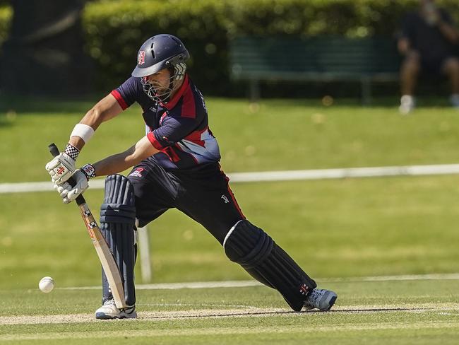 Premier Cricket: Melbourne v Dandenong. James Nanopoulos batting for Dandenong  steadies the ship. Picture: Valeriu Campan