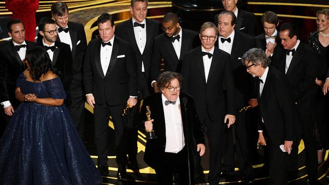 Charles B. Wessler and cast and crew of Green Book accept the Best Picture award onstage during the 91st Annual Academy Awards. Picture: Kevin Winter/Getty Images