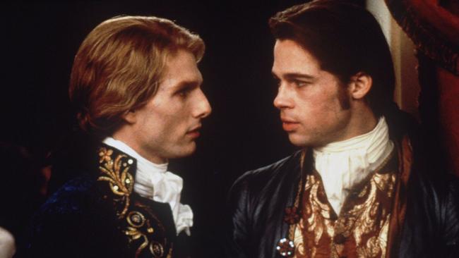 Actor Tom Cruise (l) as Lestat and Brad Pitt (r) as Louis in scene from film ''Interview with a Vampire''.