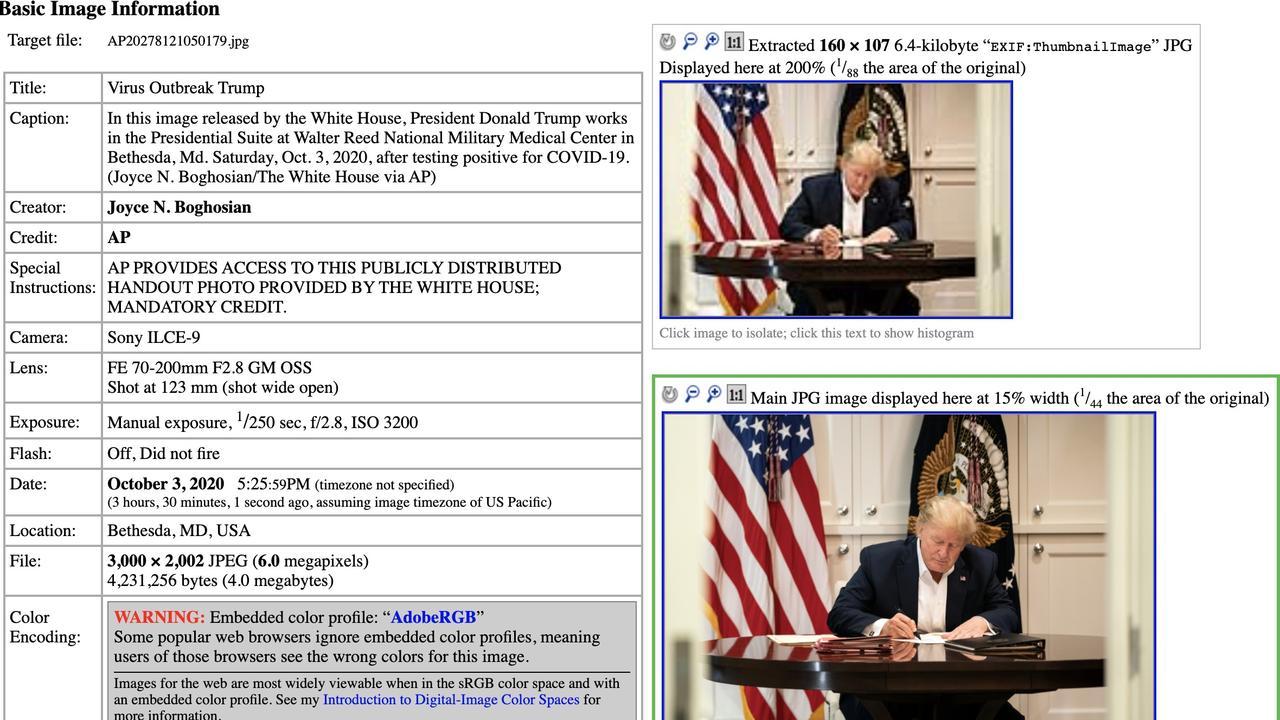 The photos feature Mr Trump tieless in a white shirt looking at files at a boardroom table and then with a navy jacket over the short in a different room, signing a document.