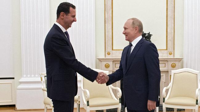 Russian President Vladimir Putin meets with Syrian President Bashar al-Assad at the Kremlin in September, 2021. Picture: Mikhail Klimentyev/Sputnik/AFP