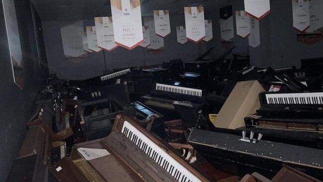 Damage inside Australian Piano Warehouse.