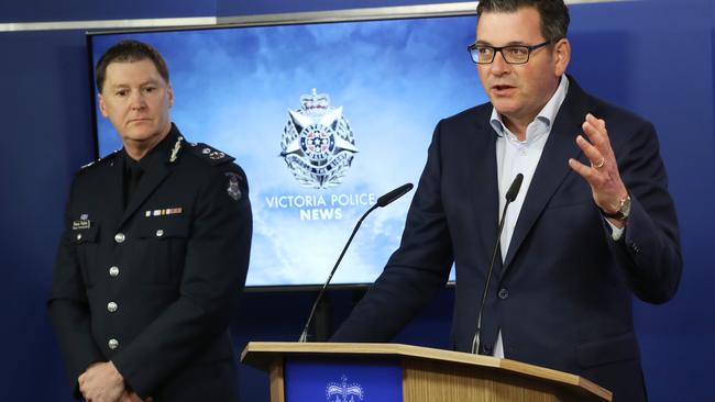 Premier Daniel Andrews announces new Shane Patton as Victoria’s new Police Commissioner. Picture: David Crosling