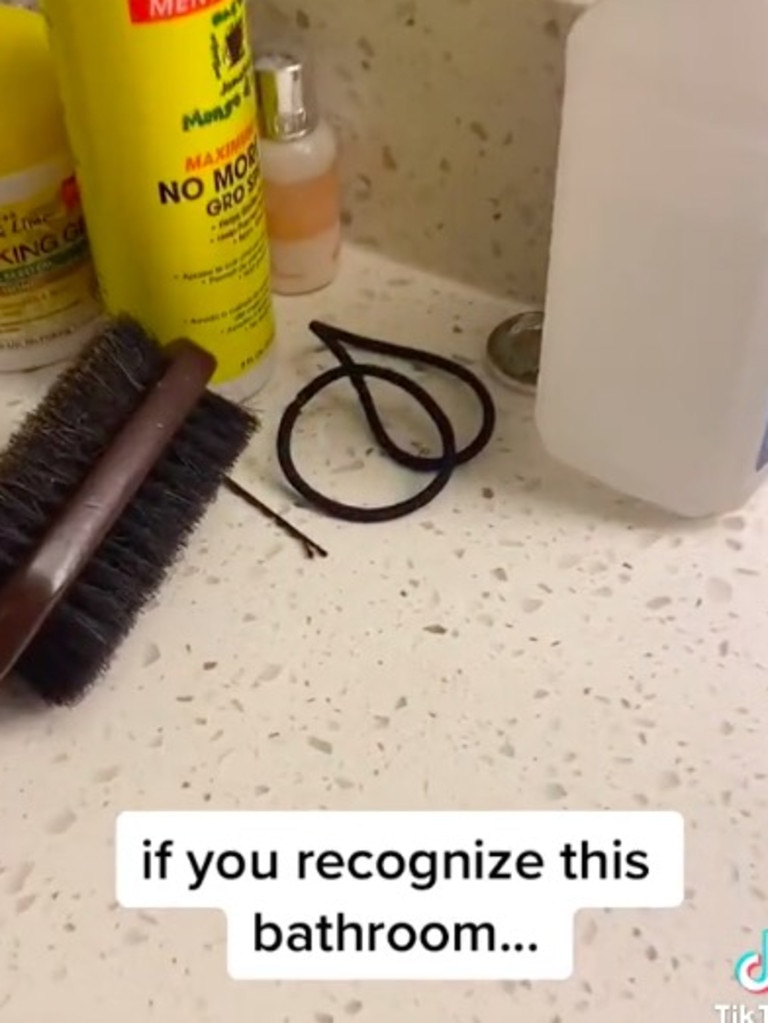 Molly spotted hair ties and bobby pins in the bathroom. Picture: TikTok/@mollycsharpe.