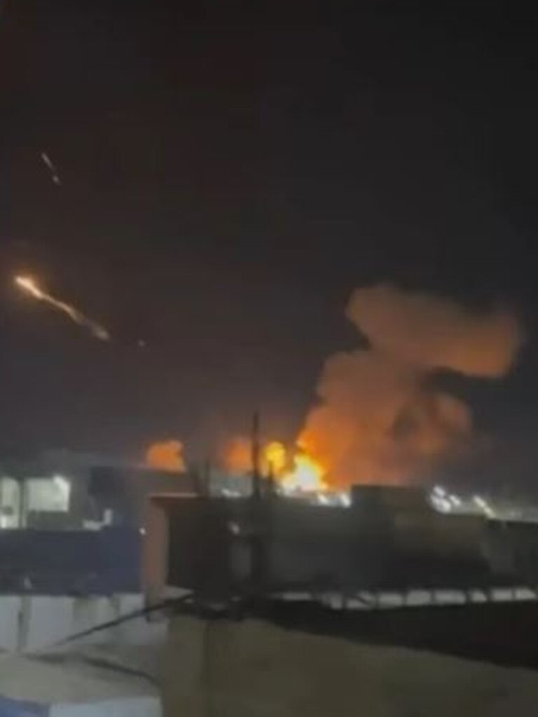 Footage aired by AlHadath TV showed strikes hitting a weapons depot in Al-Qaim, Iraq. Picture: AlHadath TV