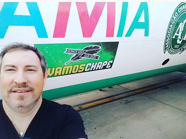 Brazilian sports journalist Rafael Henzel posted this picture on Instagram in front of the plane at Santa Cruz de La Sierra, Bolivia, that he was following "Chape" to Medellin in the 2016 Copa Sudamericana. Picture: Rafael Henzel/Instagram.