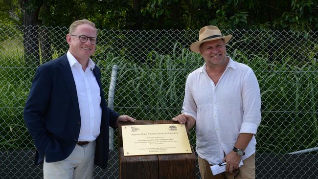 Nationals MLC Ben Franklin and Byron mayor Simon Richardson at the opening of the Byron Bay Bypass on Saturday, February 27, 2021. Picture: Liana Boss