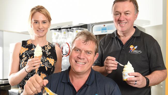 Frosty Boy’s Dirk Pretorius at their Yatala plant with Dr Angela Hausmann chief operating officer, and Johann Botha chief financial officer.