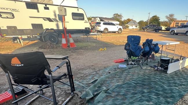 The remains of a family's campsite after their car, and attached caravan, was stolen on Monday night from the Allen Terry Caravan Park in Hughenden