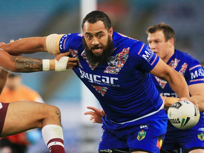 Sam Kasiano of the Bulldogs during the Canterbury Bulldogs v Manly Sea Eagles round 23 NRL game at ANZ Stadium. pic Mark Evans