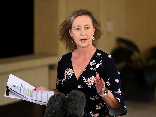 BRISBANE, AUSTRALIA - NewsWire Photos - APRIL 12, 2023.Queensland Health Minister Yvette D'Ath speaks to the media at Parliament House. Ms DÃAth was responding to explosive claims by the state LNP Opposition that GympieÃs embattled maternity ward is close to shutting.Picture: Dan Peled / NCA NewsWire