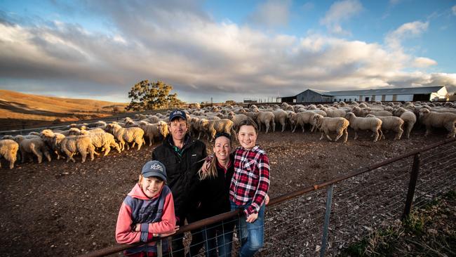 Luke and Frances Frahn with children Todd, 11, and Stella, 9, at Holowiliena Station in the Flinders Ranges, South Australia. Picture: Matt Turner