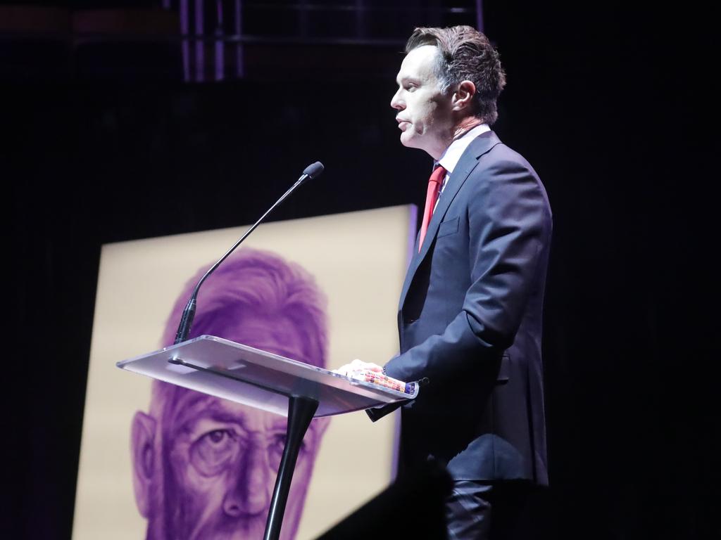 NSW Premier Chris Minns speaks at the State Memorial for the late David Polson AM. Picture: Christian Gilles / NewsWire