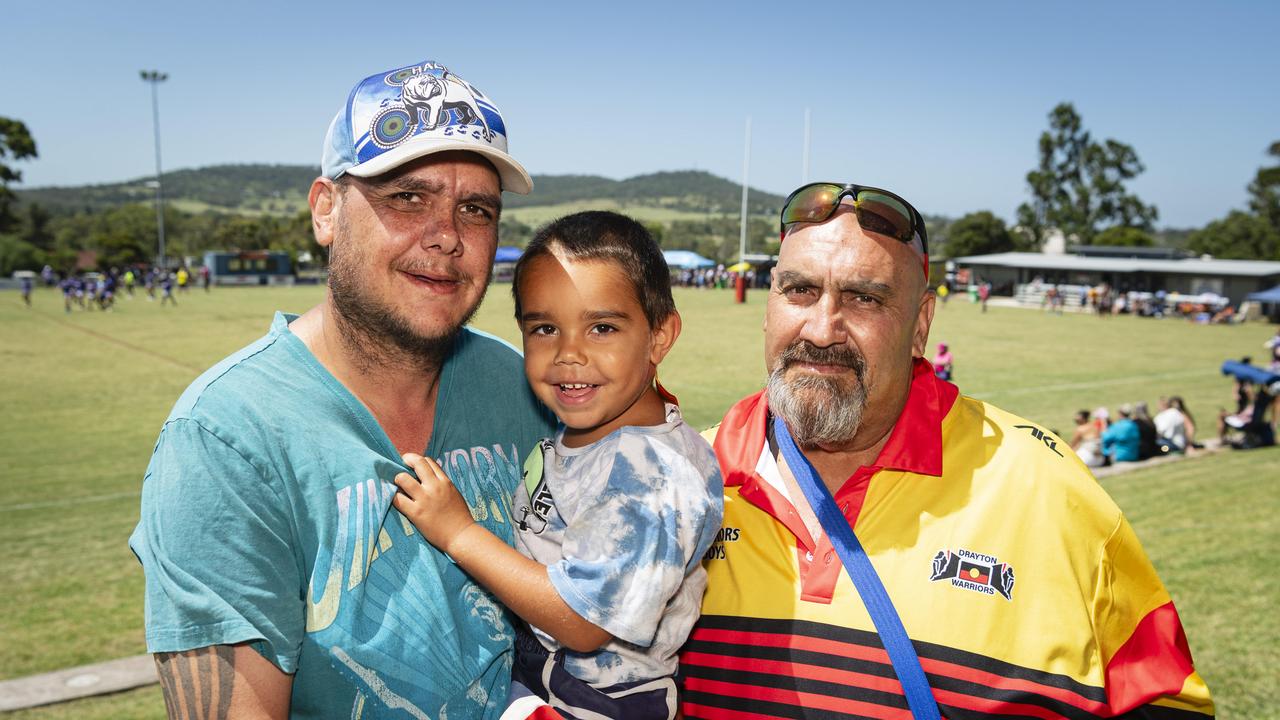 At the Warriors Reconciliation Carnival are (from left) Maty Hall, George Hall and Bernard Anderson at Jack Martin Centre, Saturday, January 25, 2025. Picture: Kevin Farmer