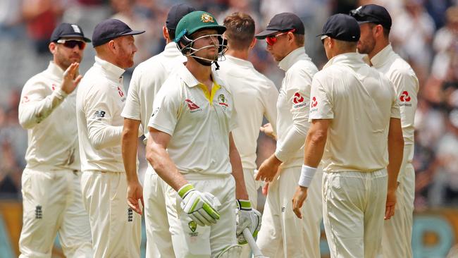 England celebrate after Cameron Bancroft is dismissed in Melbourne.