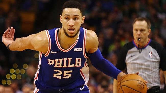 BOSTON, MA - JANUARY 18: Ben Simmons #25 of the Philadelphia 76ers dribbles the ball during the second half against the Boston Celtics at TD Garden on January 18, 2018 in Boston, Massachusetts. Tim Bradbury/Getty Images/AFP == FOR NEWSPAPERS, INTERNET, TELCOS & TELEVISION USE ONLY ==