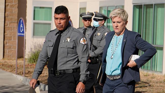 Santa Fe County Sheriff Adan Mendoza and District lawyer Mary Carmack-Altwies, who are leading the investigation into the shooting. Picture: AFP.