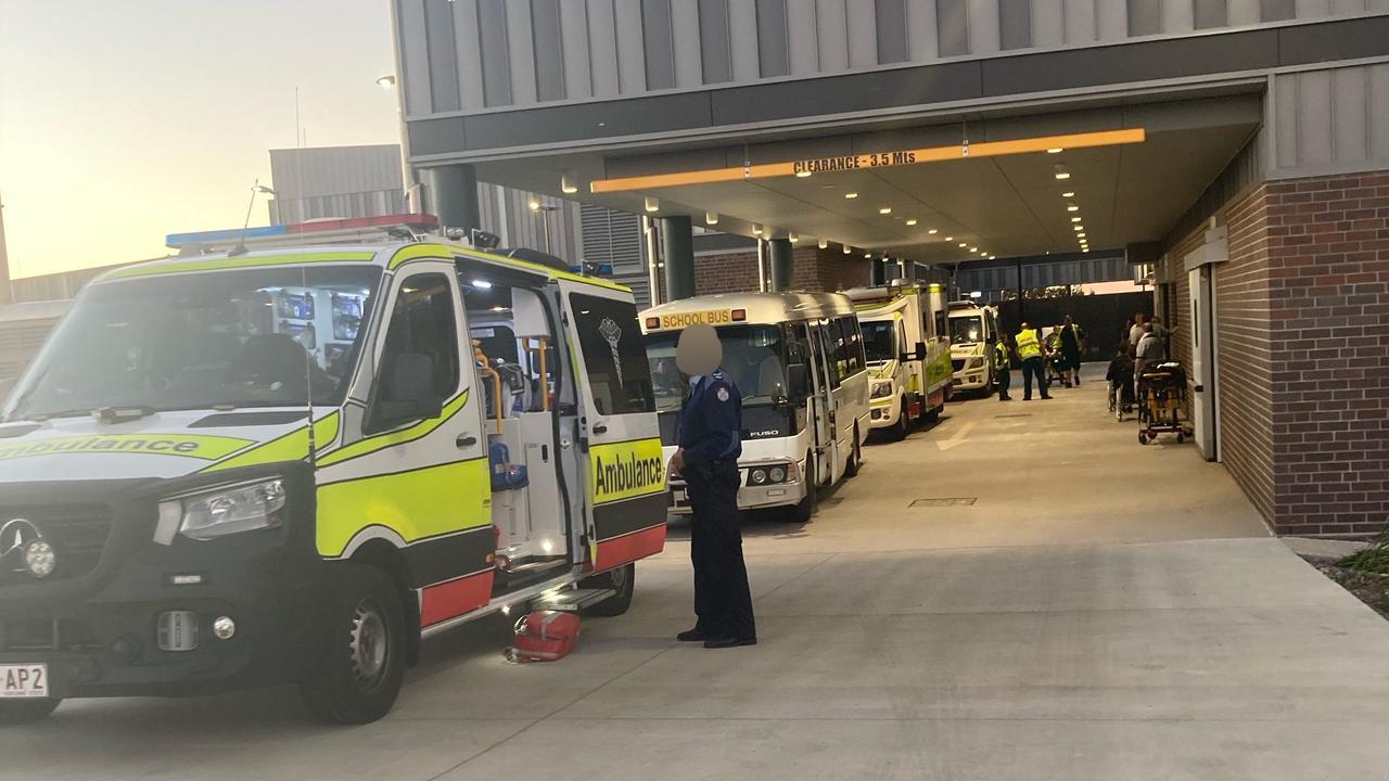 Nineteen patients were taken to Roma Hospital, including one child in a serious condition, and an adult in a critical condition, following the Wallumbilla bus crash. Picture: QAS