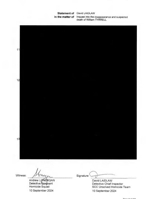 On some pages, entire sections of evidence have been blacked out.