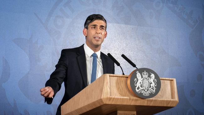 Britain's Prime Minister Rishi Sunak delivers his first major domestic speech of 2023. Picture: AFP
