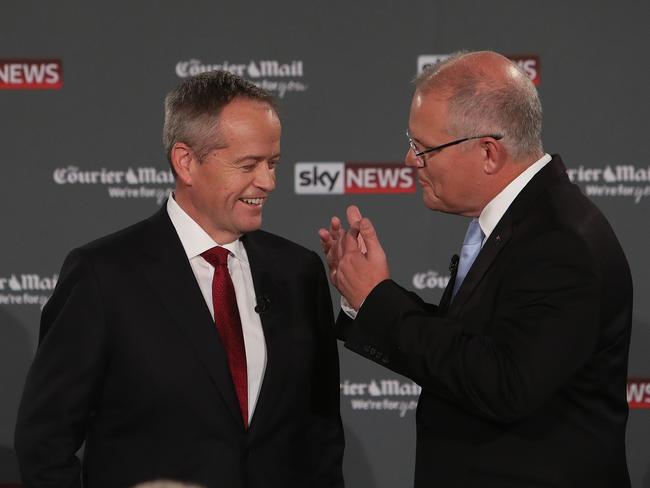 Bill Shorten labelled Scott Morrison a “space invader” after he got too close to him. Picture: Kym Smith/News Corp Australia