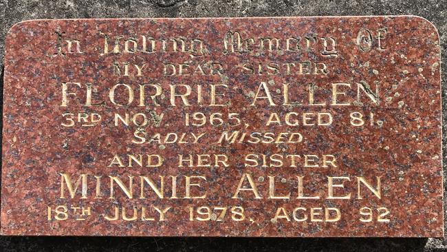 The headstone of Florrie and Minnie Allen in Frenchs Forest Bushland Cemetery