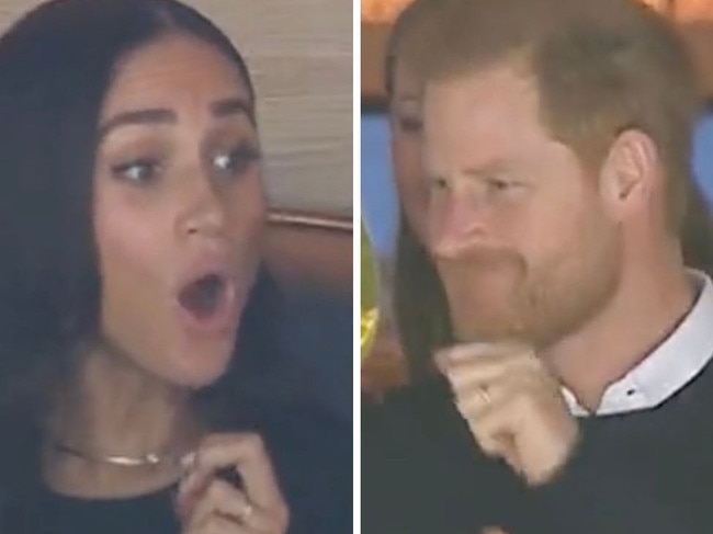 Prince Harry and Meghan Markle popped up at a hockey game in Canada. Picture: X/Canucks