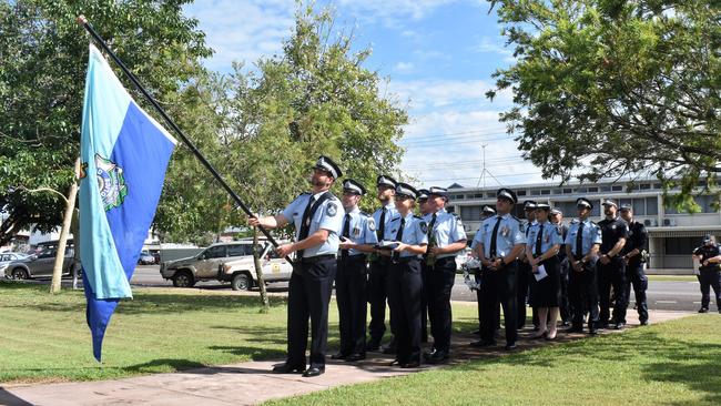 Constable Iain Russell leads the Queensland Police Service honour guard into church. Solemn National Police Remembrance Day at Holy Trinity Anglican Church Ingham on Thursday. Picture: Cameron Bates