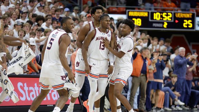 Auburn Tigers players on court last week. Photo by Stew Milne/Getty Images.