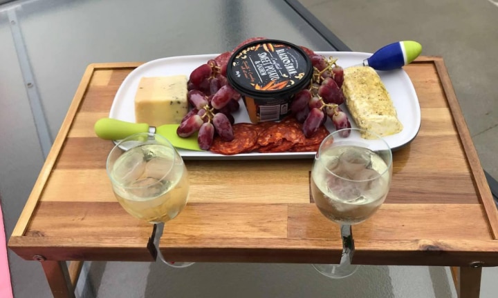 Kmart 15 folding serve tray turned into gourmet wine and cheese