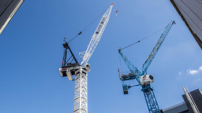 Construction cranes in Melbourne.