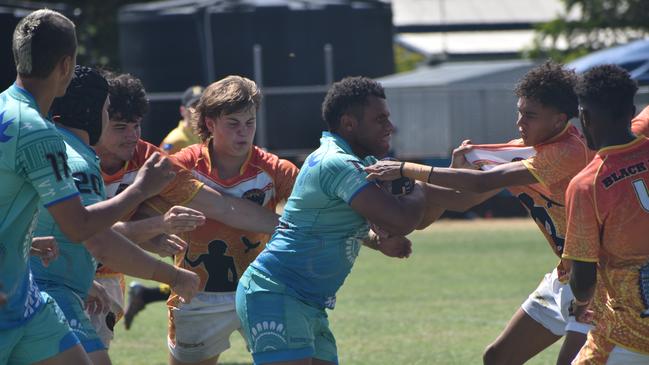 Warba Wangarunya Rugby League Carnival, under-17 boys, Black Boys versus Masada Iosefa and Gary Field Memorial, Saleyards Park, Rockhampton, January 19, 2024.