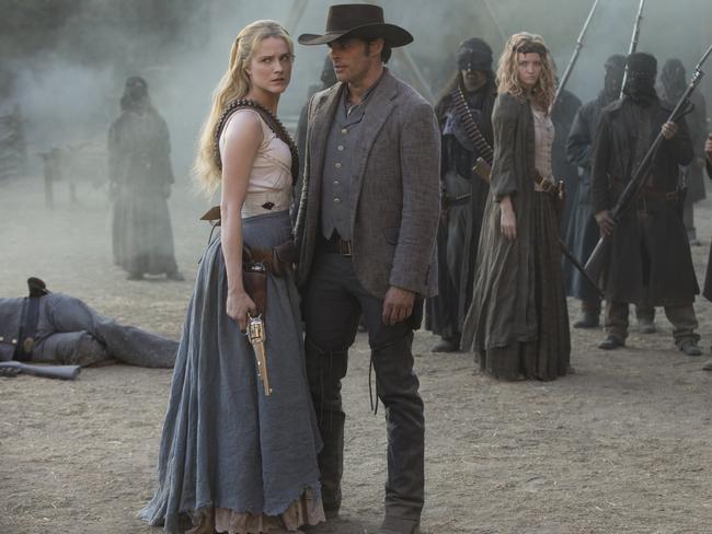 Evan Rachel Wood and James Marsden in season two of Westworld.