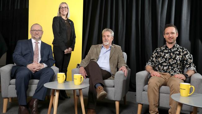 Flinders University Fearless Conversations panellists, left to right: Professor Martin Westwell, Sarah Walsh, Dr Andrew Bills and Joss Rankin. Picture: Dean Martin