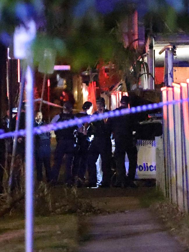 Police at the Granville crime scene. Picture: Damian Shaw