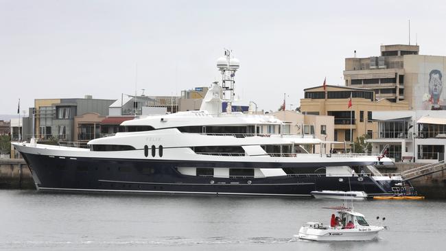 Luxury superyacht The Felix berthed at Port Adelaide. Picture: AAP / Dean Martin