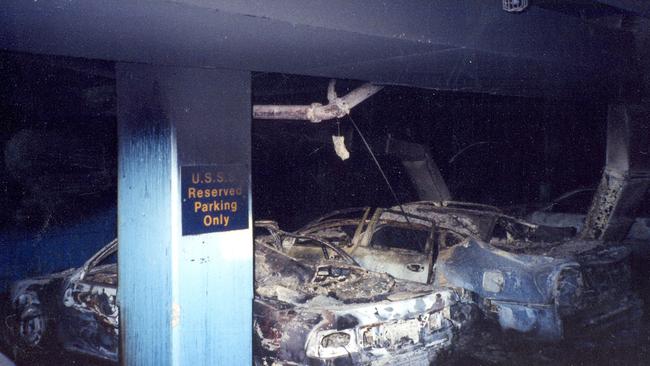 Some of the armoured limousines parked at the former Secret Service New York Field Office that were damaged during the attack. Picture: US Secret Service