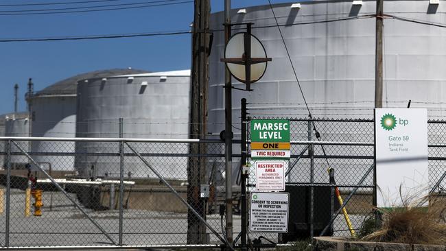 Storage tanks at a BP facility in the US. The world is awash in oil, there's little demand for it and we're running out of places to put it. Picture: AP