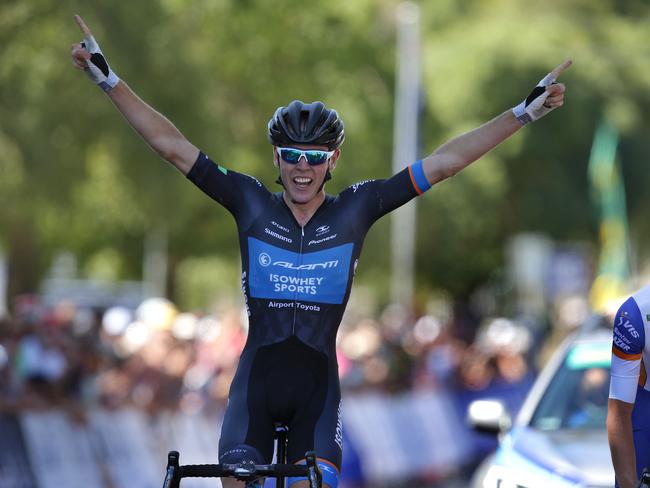 Chris Hamilton all smiles after winning the under-23 national road championship in Buninyong. Photo: Cycling Australia.