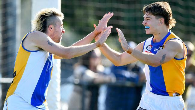 Shane Doherty celebrates a goal for Macleod. Picture: Josh Chadwick