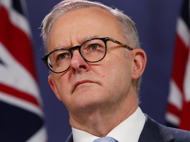 SYDNEY, AUSTRALIA - JULY 08: Australian Prime Minister Anthony Albanese speaks during a joint press conference with NZ Prime Minister Jacinda Ardern (not in frame) on July 08, 2022 in Sydney, Australia. It is the first Australia-New Zealand leaders' meeting to be held since before the coronavirus pandemic. (Photo by Lisa Maree Williams/Getty Images)