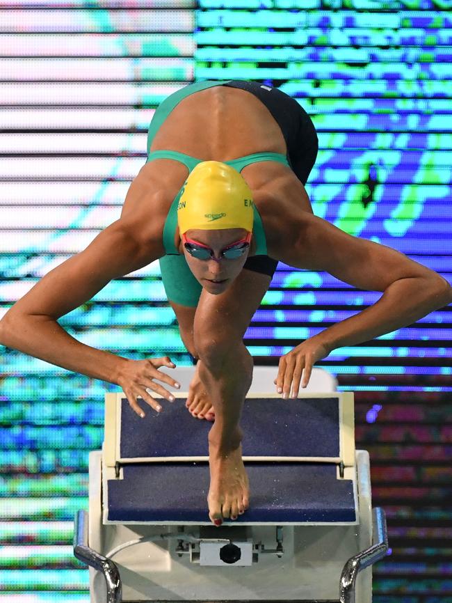 Australai's Emma McKeon competes in the women’s 100m butterfly semi-finals yesterday. Photo: AFP